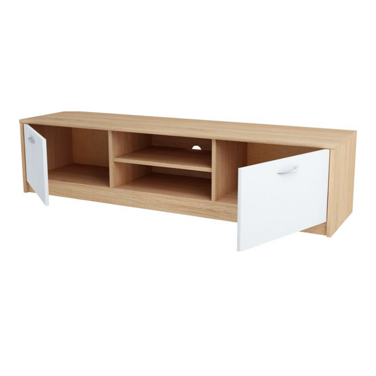 JANE - Meuble TV avec 2 Portes et 1 Étagère - Chêne Sonoma / Blanc Matt H36cm L160cm P41cm