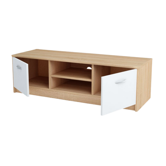 GRACE - Meuble TV avec 2 Portes et 1 Étagère - Chêne Sonoma / Blanc Matt H36cm L120cm P41cm