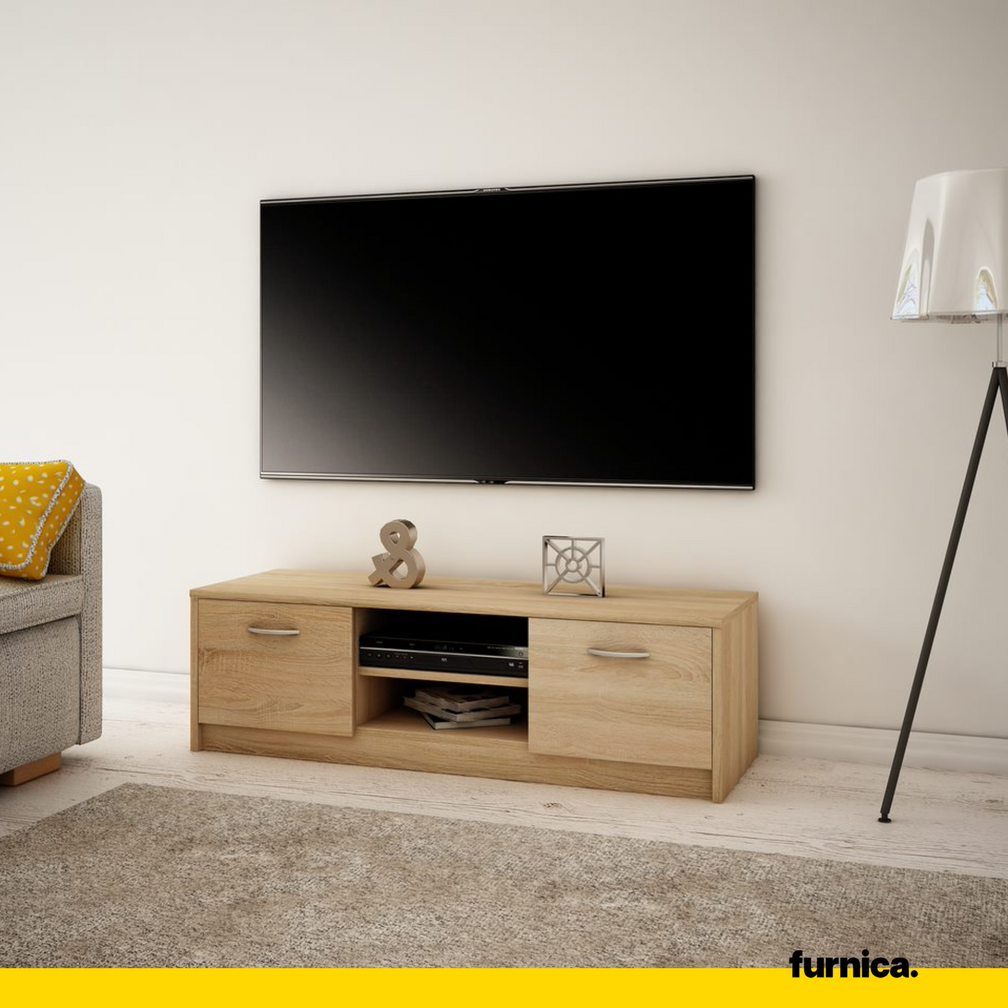 GRACE - Meuble TV avec 2 Portes et 1 Étagère - Chêne Sonoma H36cm L120cm P41cm