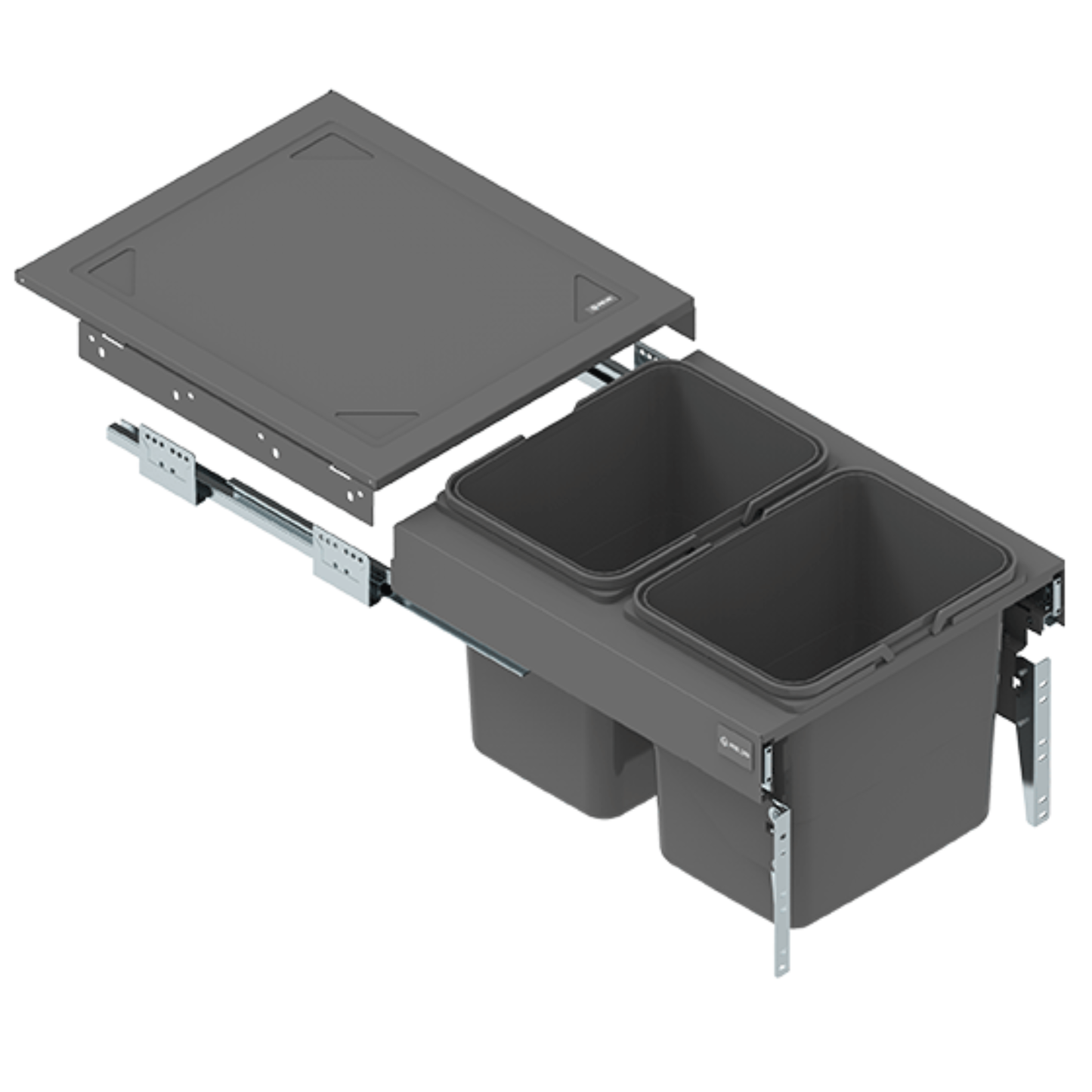 Poubelle de cuisine encastrable - 2 x 15L - 45cm Meuble - Gris Anthracite