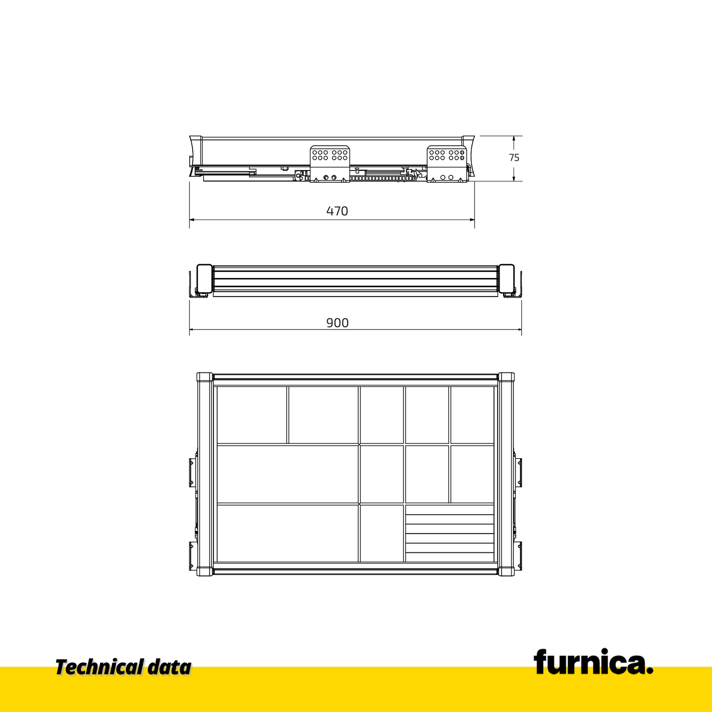 Pull Out Multifunctional Shelf for 90 cm Cabinet Soft-Close - Aluminum/Wood - Grey