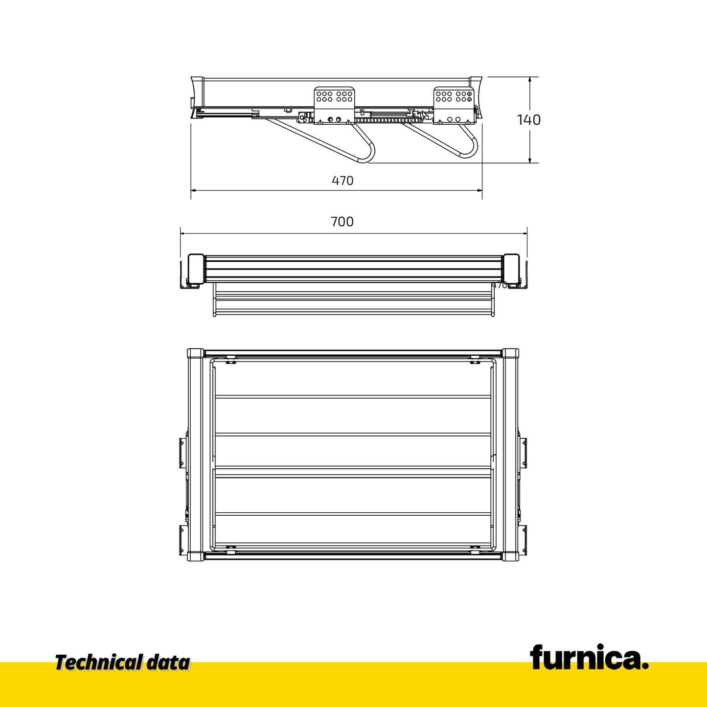 Pull Out Shelf for Shoes 70 cm Soft-Close - Chrome/Aluminum - Grey
