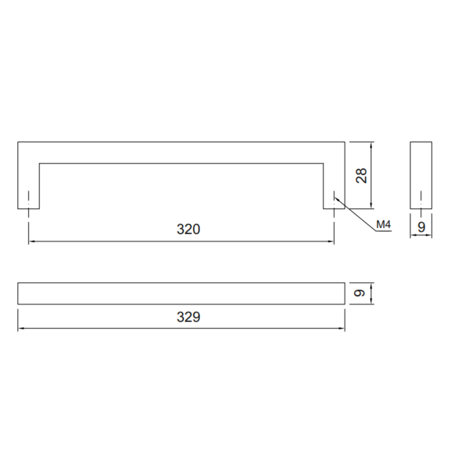 MODERN - Poignée de meuble 320mm - Noir mat