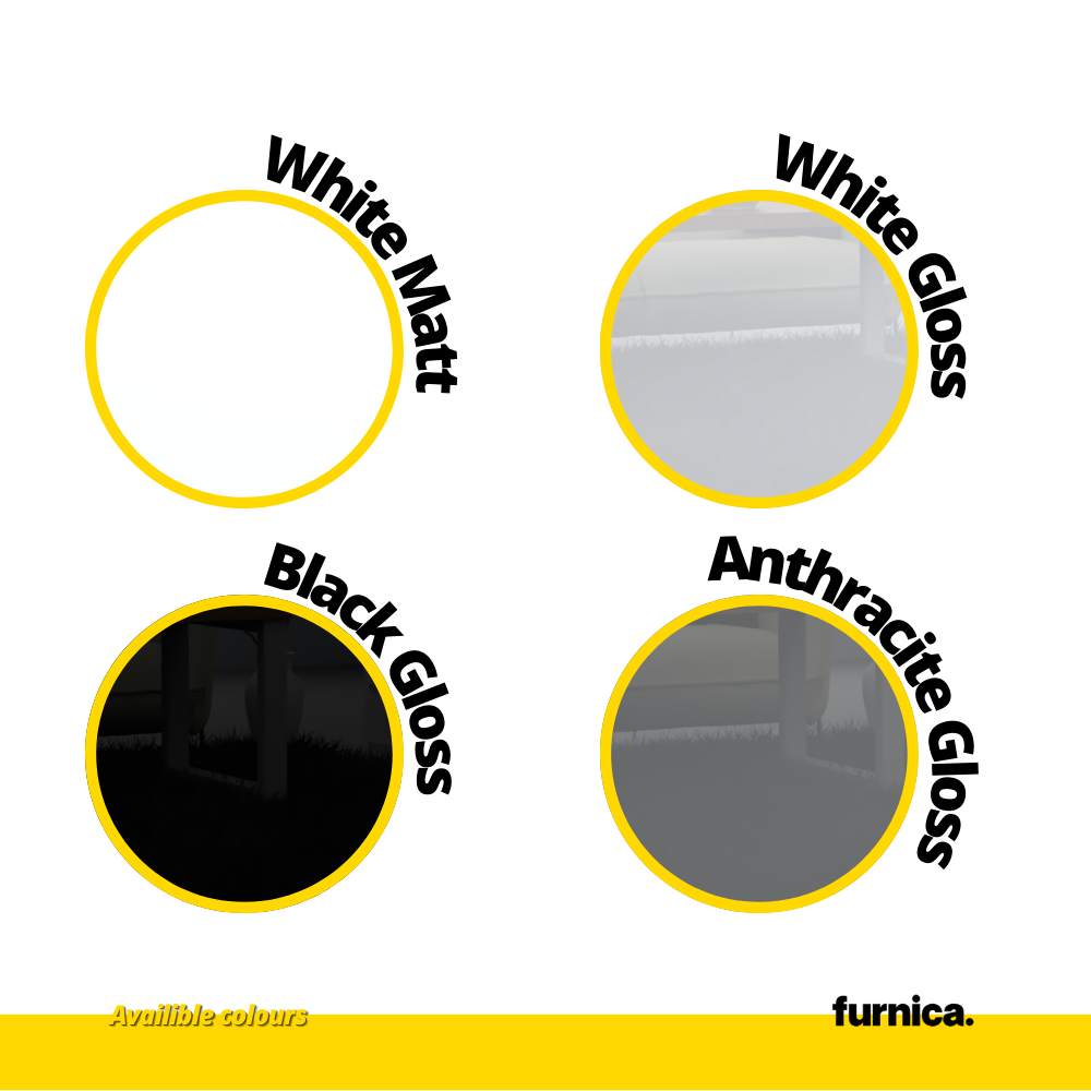 NICOLE - Meuble TV avec Porte Large H38cm L140cm P35cm - Blanc / Noir Brillant