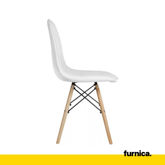 ANGELO - Chaise de Salle à Manger / Bureau en Cuir Écologique de Qualité avec Boutons et Pieds en Bois - Blanc