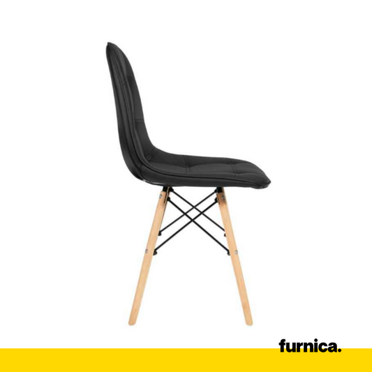 ANGELO - Chaise de Salle à Manger / Bureau en Cuir Écologique de Qualité avec Boutons et Pieds en Bois - Noir
