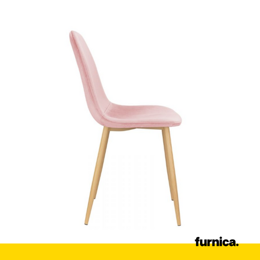 FLAVIO - Chaise de Salle à Manger / Bureau en Velours Durable avec Pieds en Bois - Rose