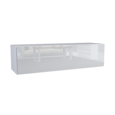 NICOLE - Meuble TV avec Porte Large H38cm L140cm P35cm - Blanc / Blanc Brillant