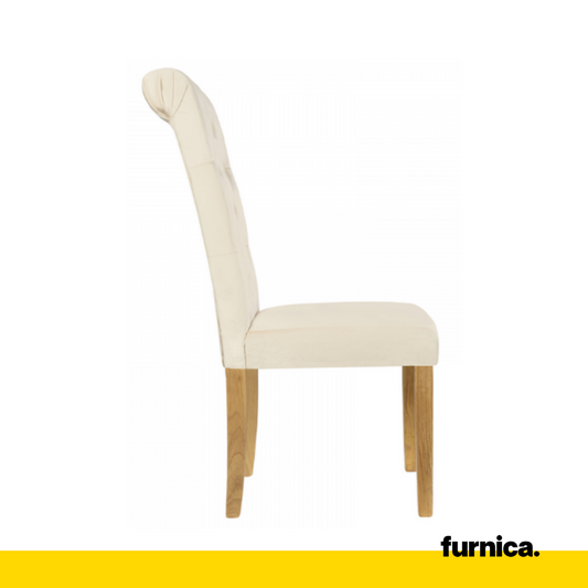 ANDREA - Chaise de Salle à Manger / Bureau en Velours Matelassé avec Pieds en Bois - Beige