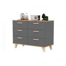 INGRID - Commode Scandinave 6 Tiroirs - H75cm L100cm P45cm (Anthracite/Chêne Wotan)