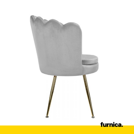 LUIGI - Chaise de Salle à Manger / Bureau en Velours Matelassé avec Pieds en Chrome Doré - Gris