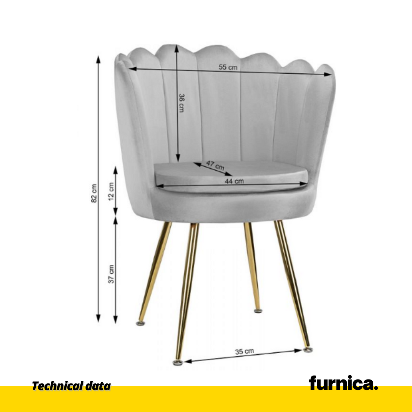 LUIGI - Chaise de Salle à Manger / Bureau en Velours Matelassé avec Pieds en Chrome Doré - Gris