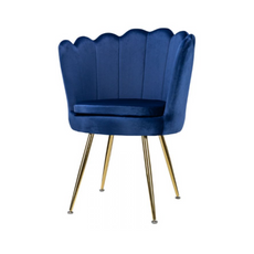 LUIGI - Chaise de Salle à Manger / Bureau en Velours Matelassé avec Pieds en Chrome Doré - Bleu Foncé