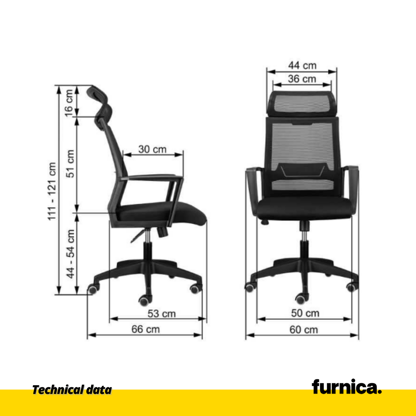 FABIO II - Chaise de Bureau Recouverte de Micro-Maille de Haute Qualité - Noir H121cm L60cm