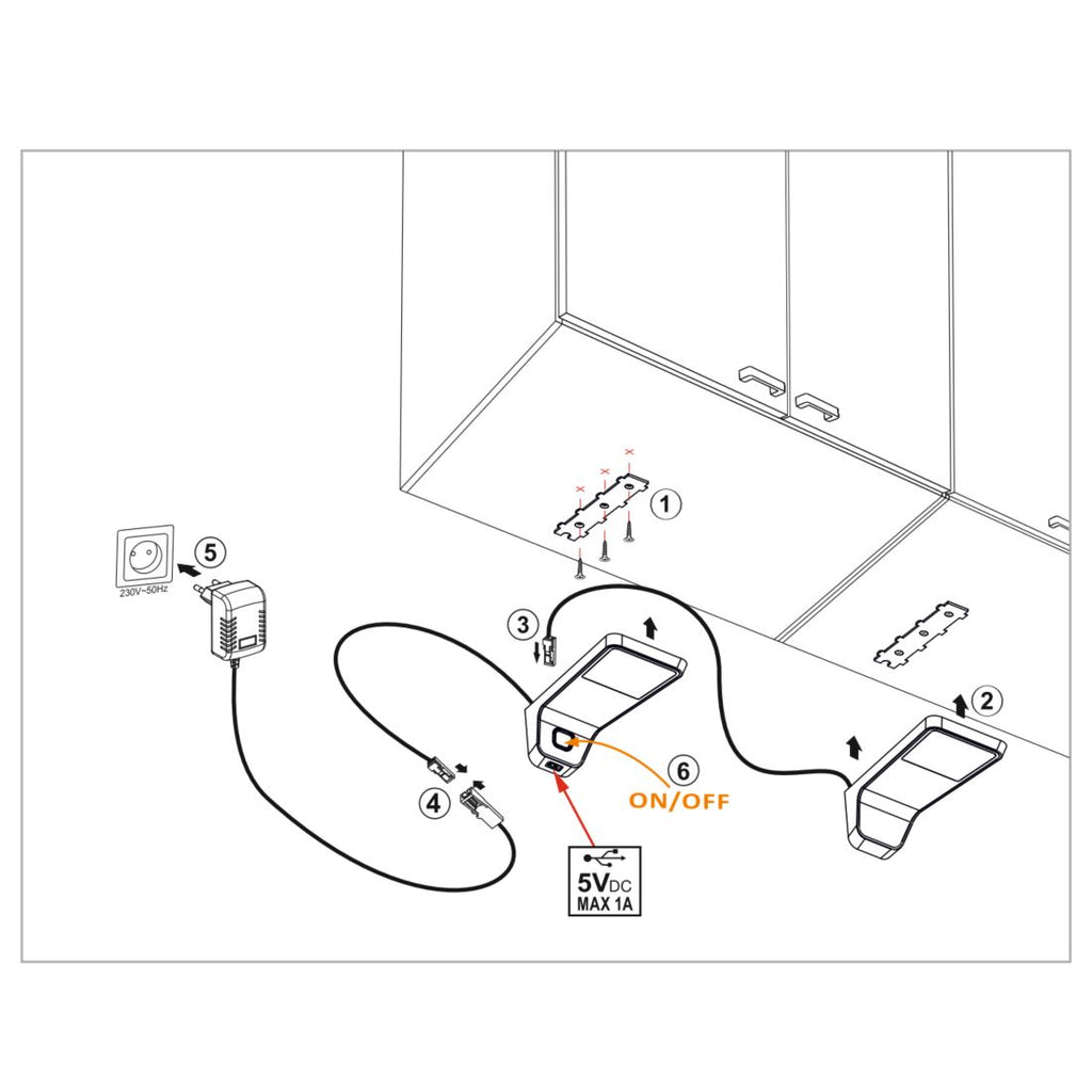 3 lampes supérieures du cabinet LED + Source de courant (F03)