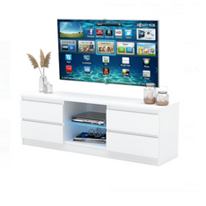 MARCO - Meuble TV - 4 Tiroirs et 1 Étagère en Verre - H45cm L120cm P35cm (Blanc)