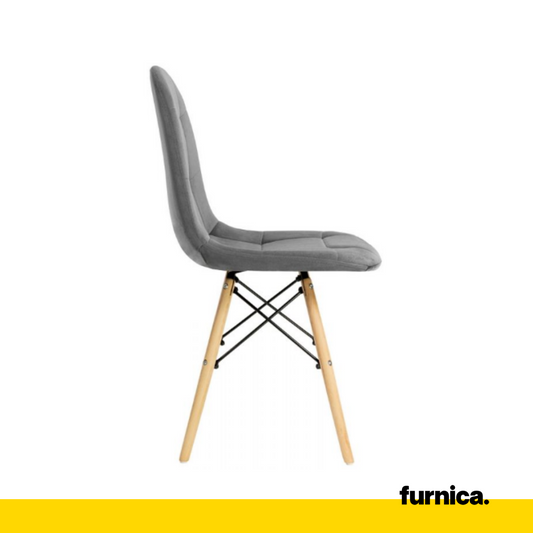 FABRIZIO - Chaise de Salle à Manger / Bureau en Velours Matelassé avec Pieds en Bois - Gris Foncé