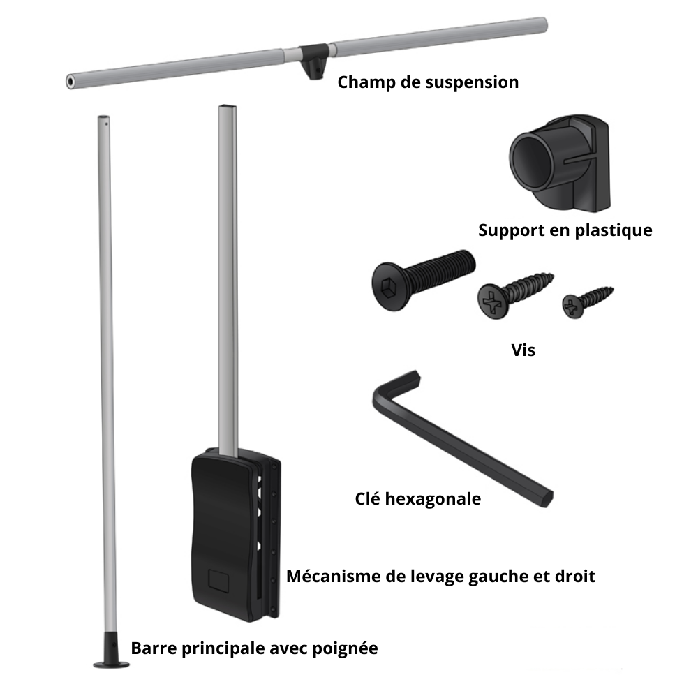 Barre de penderie escamotable - boîtier noir 450-600mm