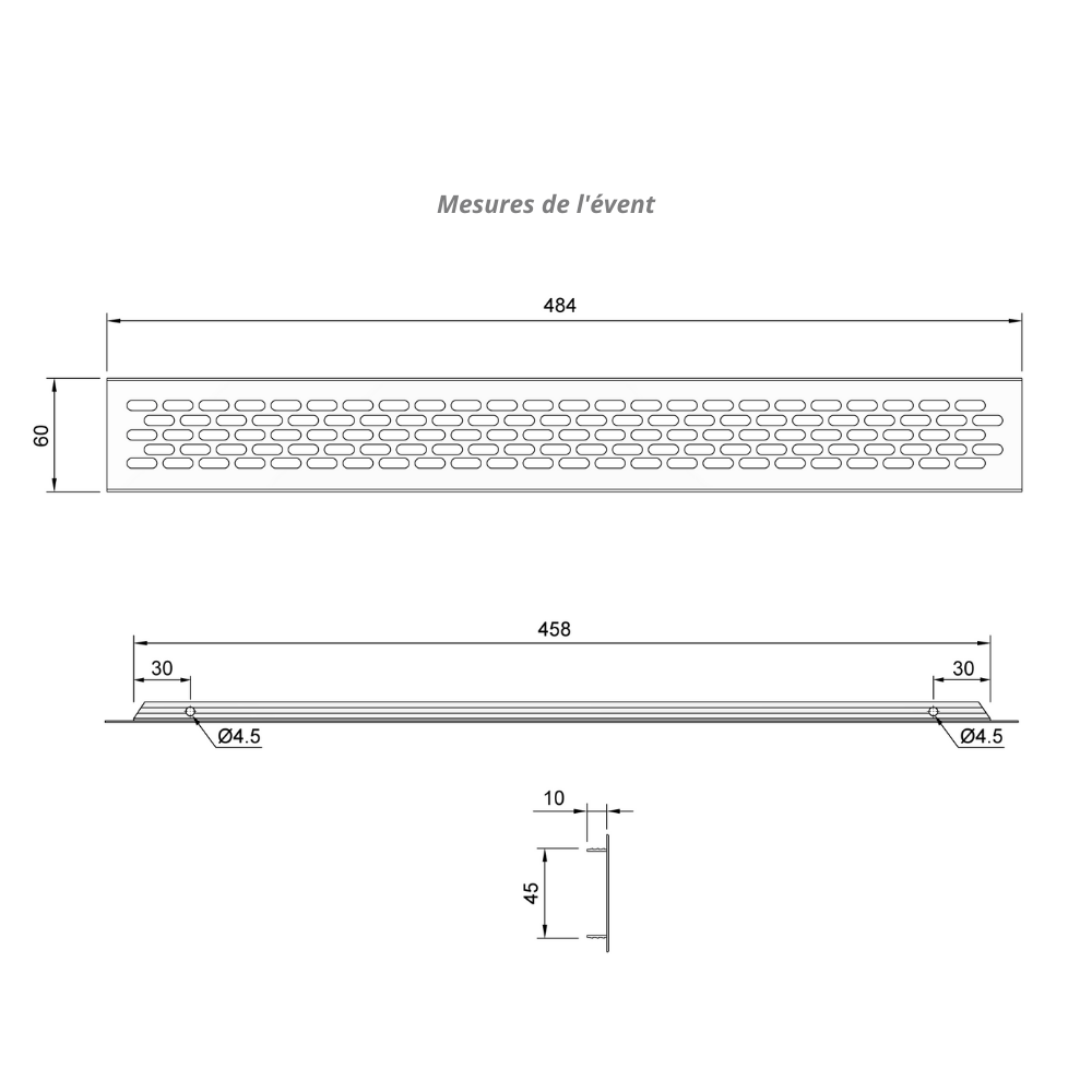 Grilles d'aération en Aluminium 484x60mm - Blanc