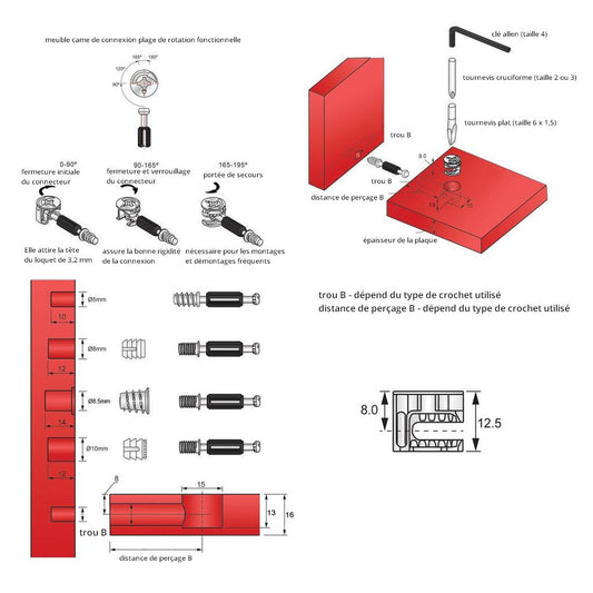 Boitier excentrique 15mm, H = 8mm - 1000 pièces