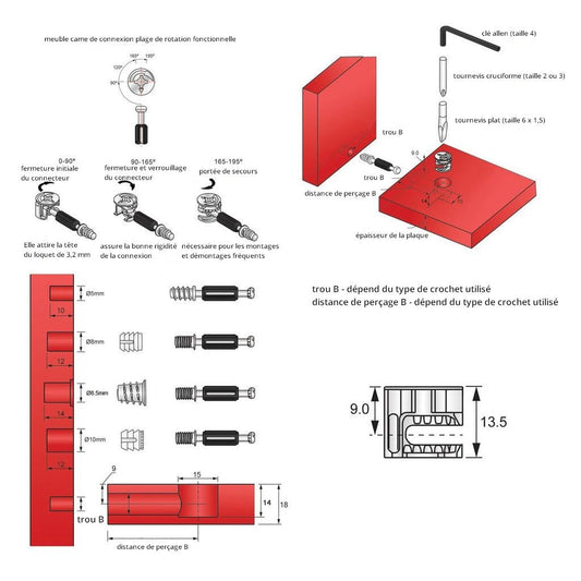 Boitier excentrique 15mm, H = 9mm - 100 pièces