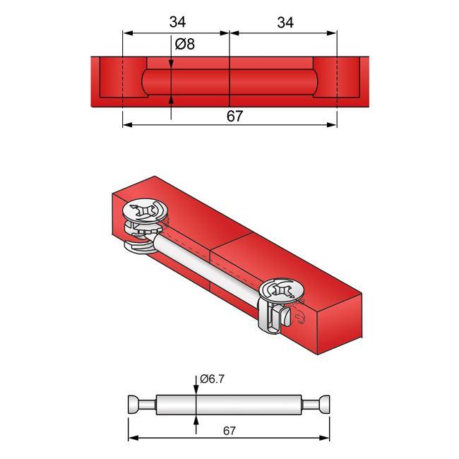 Le goujon de liaison pour meubles double face 34+18+34mm