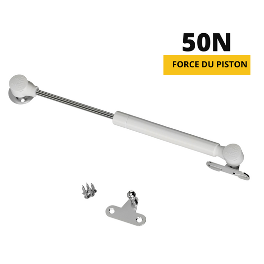 Verin de porte à gaz 250mm - 50N - Blanc