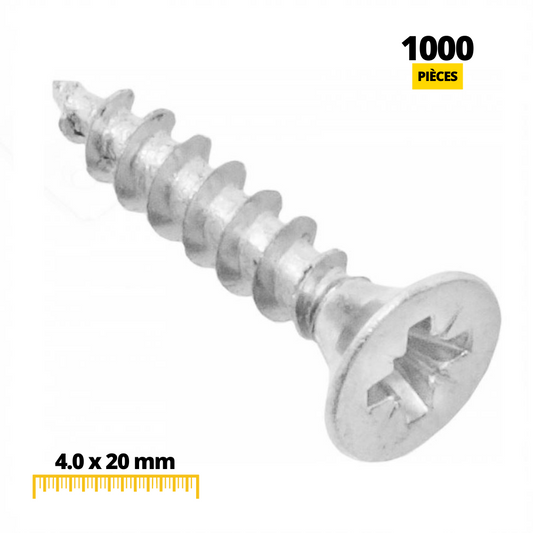 Vis à bois PZ2 4.0x20mm Zinc Blanc (1000 pièces)