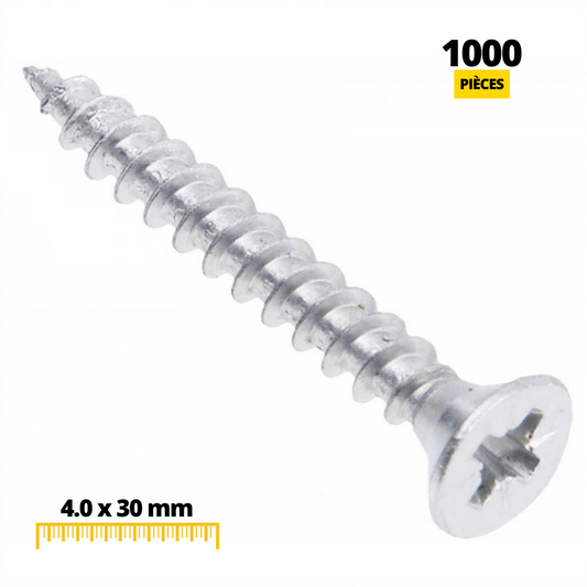 Vis à bois PZ2 4.0x30mm Zinc Blanc (1000 pièces)