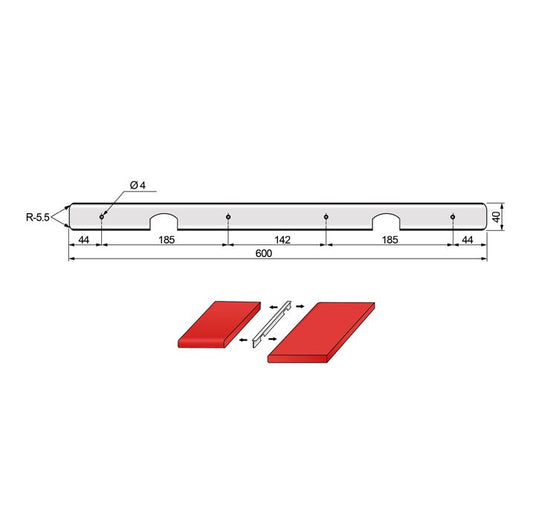 Bande de connecteur perpendiculaire pour plan de travail de 38 mm R-5.5, Argent anodisé NTP