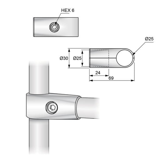 Connecteur à bras unique de 25 mm, Chrome NTP