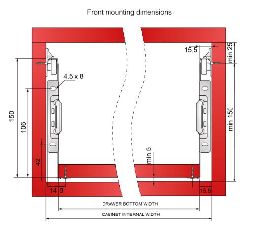 Ensemble de Metalbox avec rouleaux de POM, H150, épaisseur 1,2 mm, blanc NTP