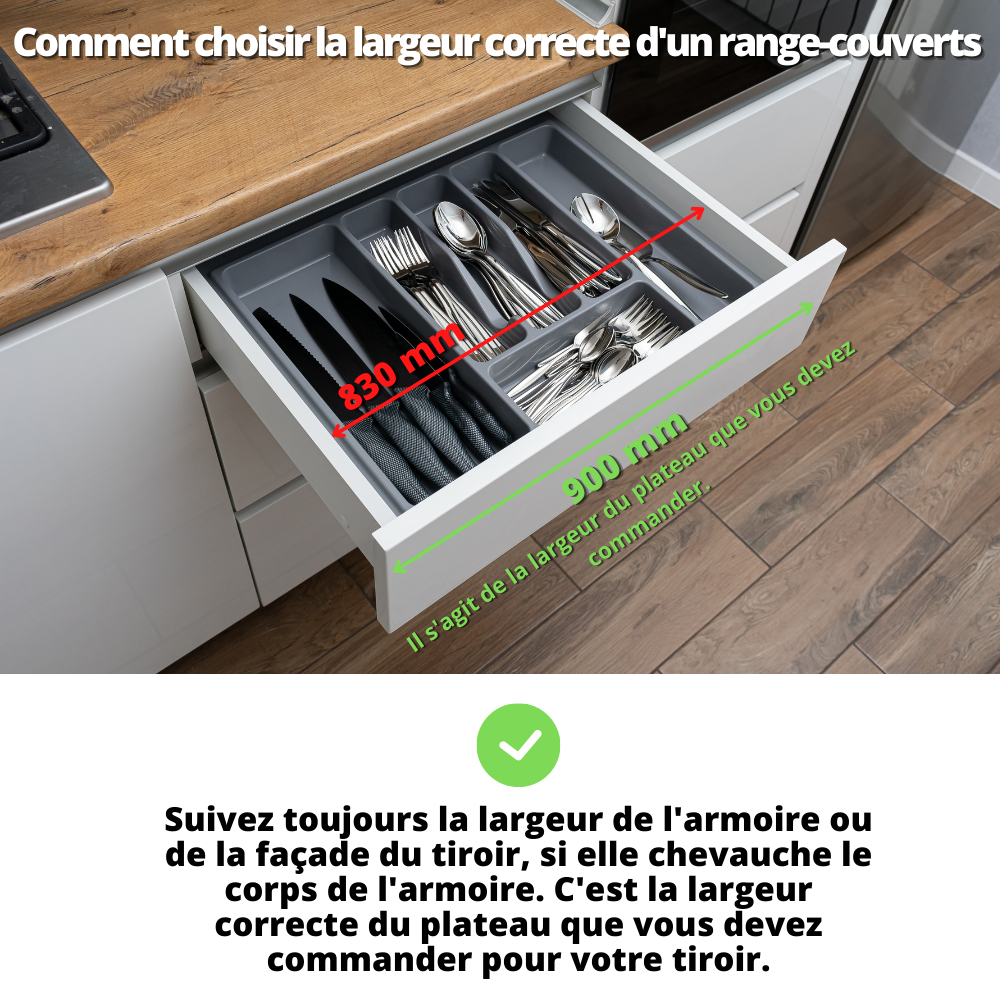 Range-couverts pour tiroir, largeur du meuble: 900 mm, profondeur: 490 mm - Métallique