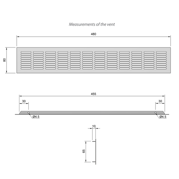 Grilles d'aération en Aluminium 480x80mm - Noir - Furnica