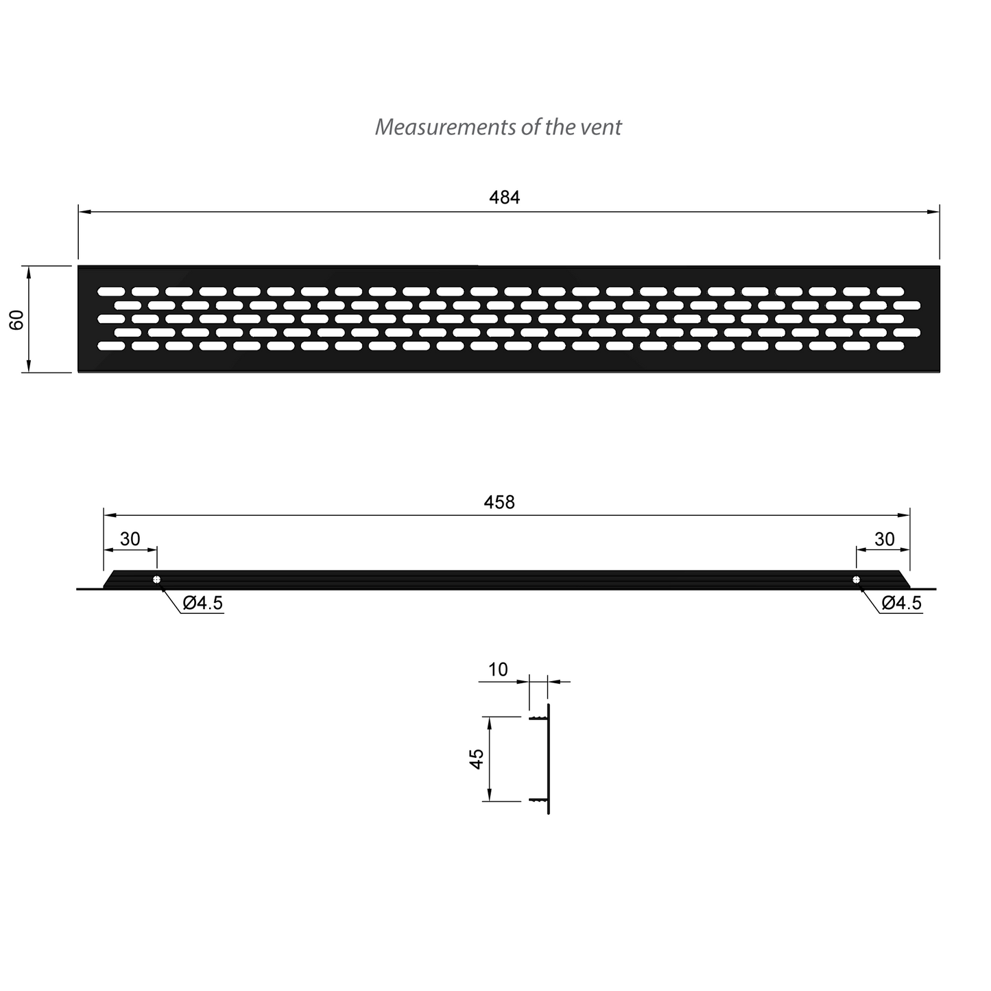 Grilles d'aération en Aluminium 484x60mm Furnica