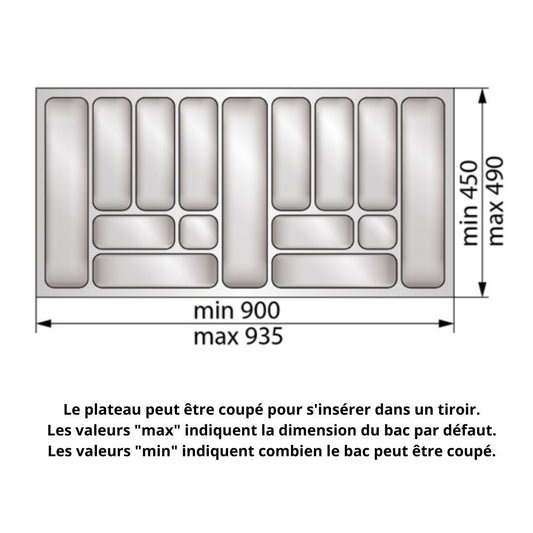 Range-couverts pour tiroir, largeur du meuble: 1000 mm, profondeur: 490 mm - Métallique NTP