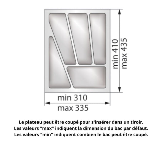 Range-couverts pour tiroir, largeur du meuble: 400 mm, profondeur: 430 mm - Métallique NTP