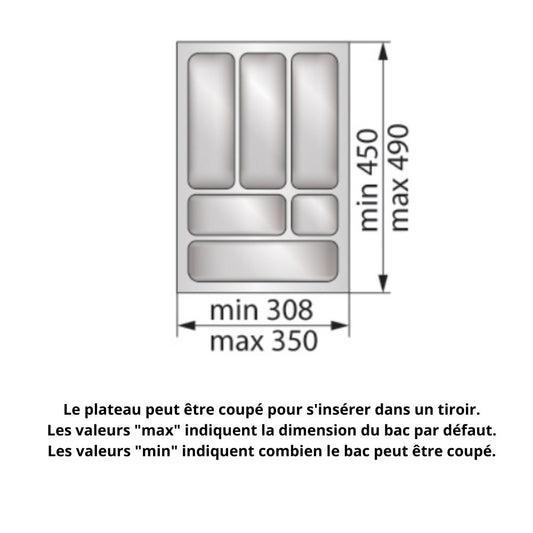 Range-couverts pour tiroir, largeur du meuble: 400 mm, profondeur: 490 mm - Blanc NTP
