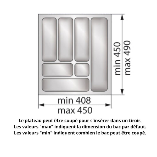 Range-couverts pour tiroir, largeur du meuble: 1000 mm, profondeur: 490 mm  - Métallique - Furnica