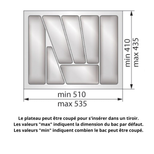 Range-couverts pour tiroir, largeur du meuble: 600 mm, profondeur: 430 mm - Blanc NTP