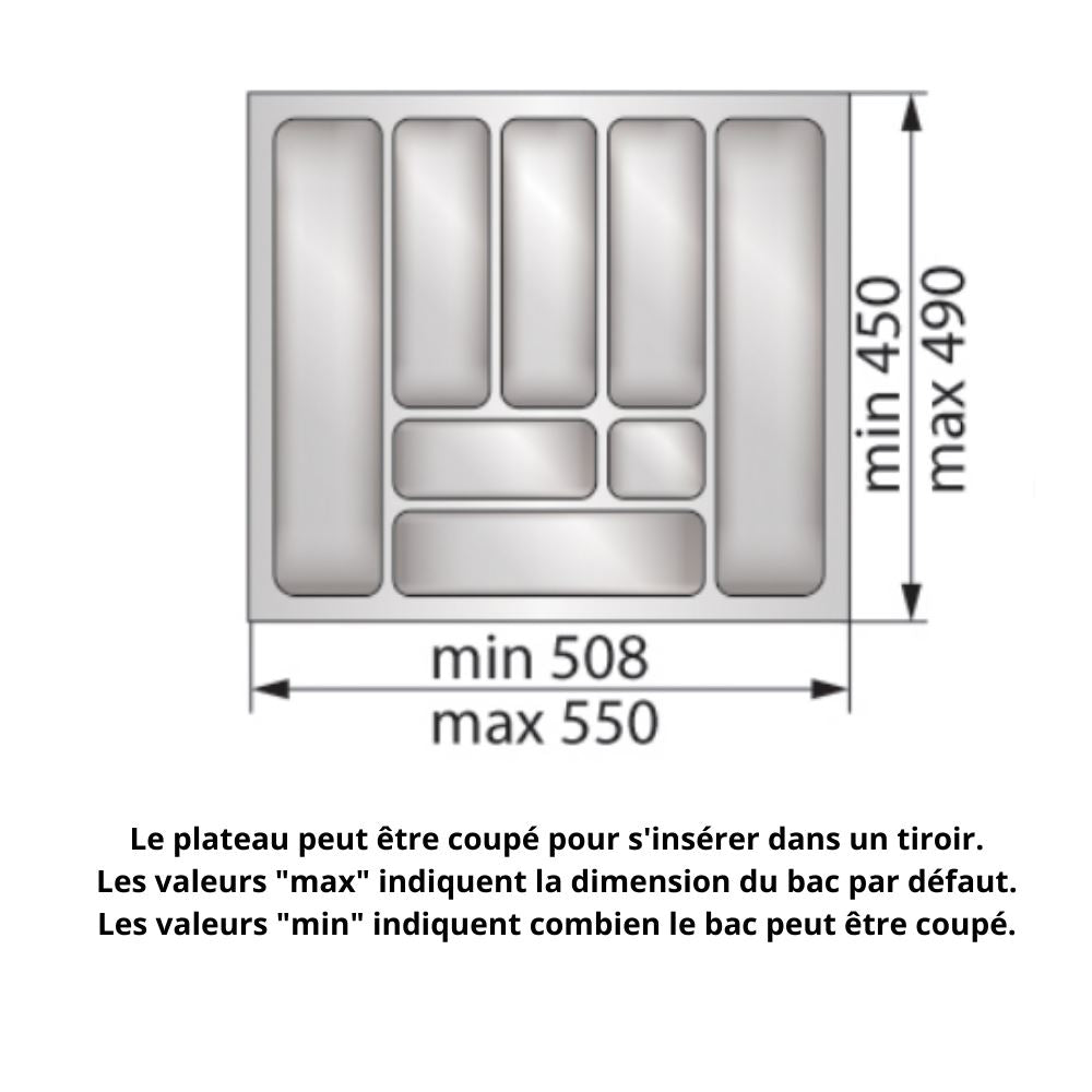 Range-couverts pour tiroir, largeur du meuble: 600 mm, profondeur: 490 mm - Métallique