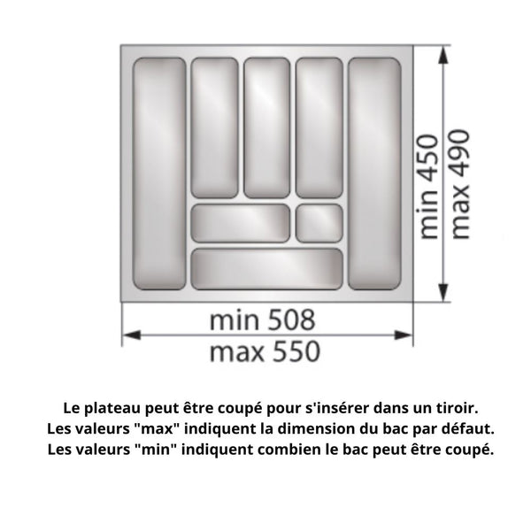 Range-couverts pour tiroir, largeur du meuble: 600 mm, profondeur: 490 mm -  Métallique - Furnica