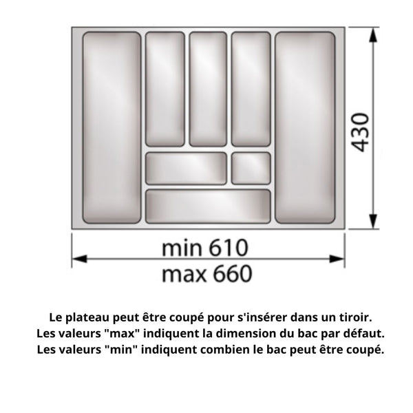 Range-couverts pour tiroir, largeurs d'armoires: 300-1200 mm, profondeur:  490 mm, Métalliques - Furnica