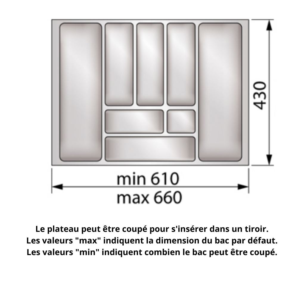 Range-couverts pour tiroir, largeur du meuble: 700 mm, profondeur: 490 mm - Métallique