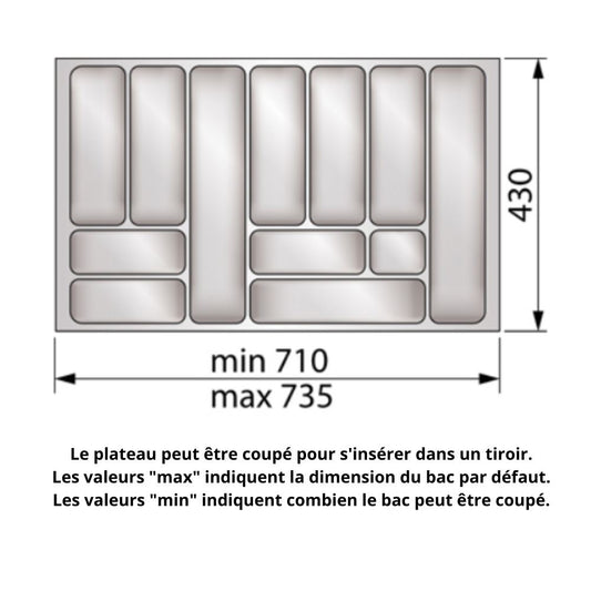 Range-couverts pour tiroir, largeur du meuble: 800 mm, profondeur: 430 mm - Métallique NTP