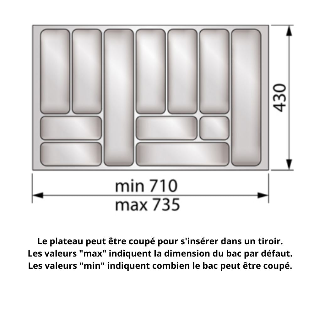 Range-couverts pour tiroir, largeur du meuble: 800 mm, profondeur: 490 mm - Métallique