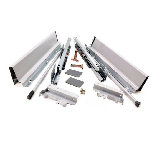 Système de tiroir à fermeture silencieuse, MOYEN, H: 142mm, Argent 270-650mm