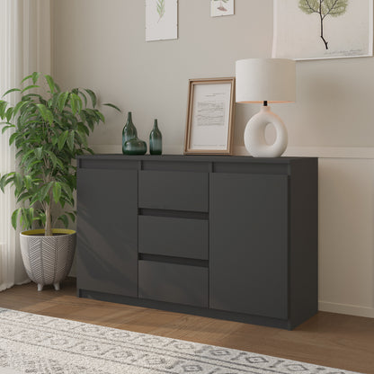 MIKEL - Commode 3 Tiroirs et 2 Portes - Armoire de Rangement pour Couloir/Chambre à Coucher - Buffet - H75cm L120cm P35cm (Anthracite)