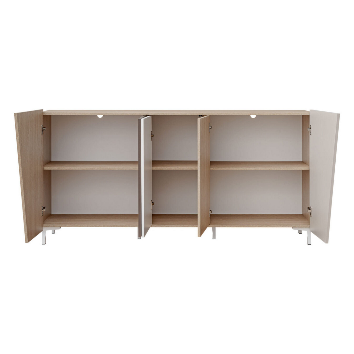 Unité murale VISTE - Ensemble de meubles de salon - Scandi / Truffe / Blanc Brillant