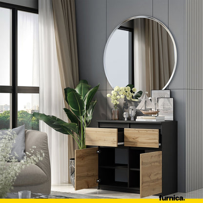 NOAH - Commode 2 Tiroirs et 2 Portes - Meuble de Rangement pour Couloir/Chambre - Buffet - H75cm L80cm P35cm (Anthracite/Chêne Wotan)